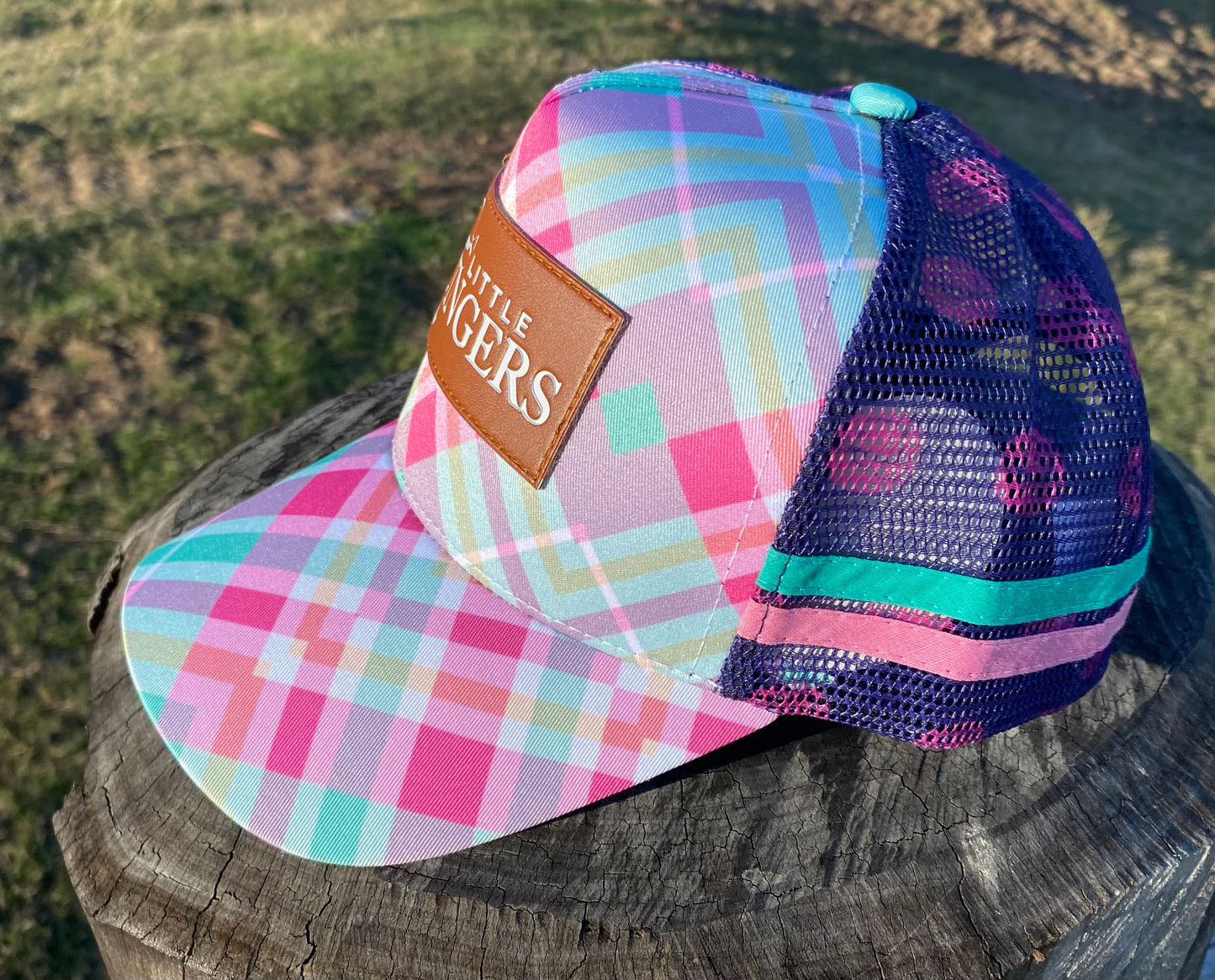 Blue and Pink Plaid Trucker Caps