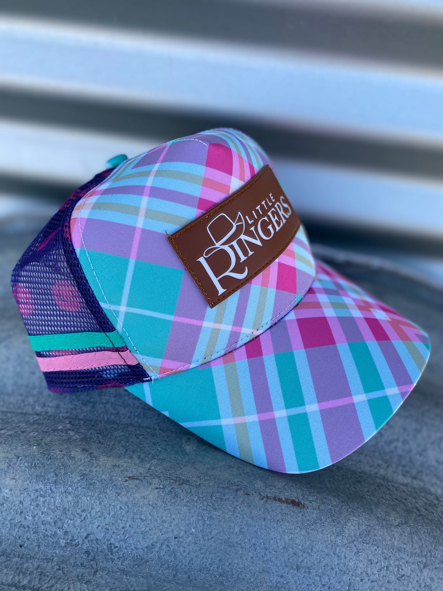 Blue and Pink Plaid Trucker Caps