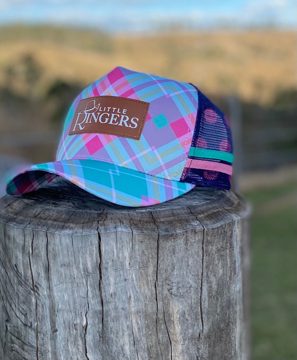 Blue and Pink Plaid Trucker Caps