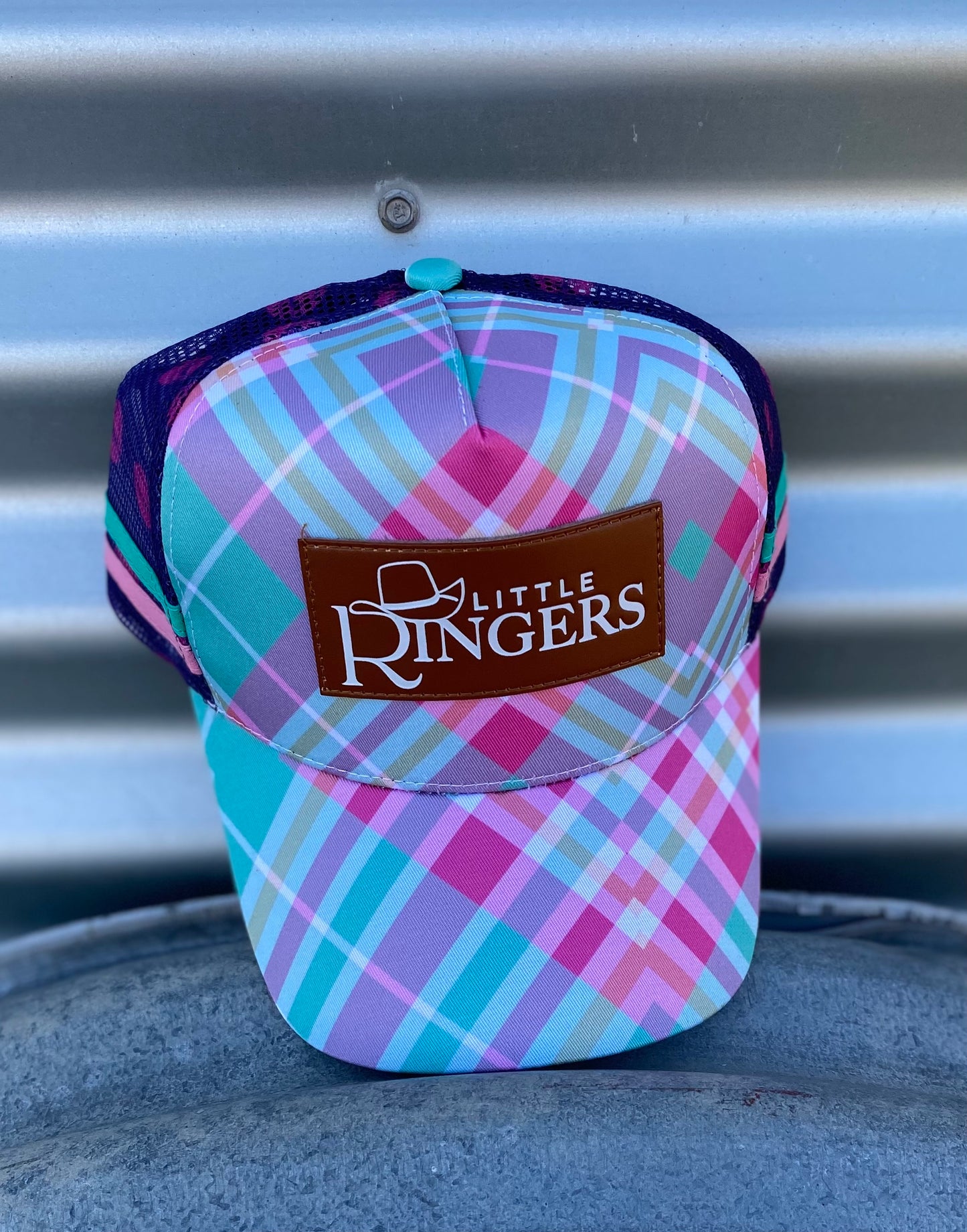 Blue and Pink Plaid Trucker Caps