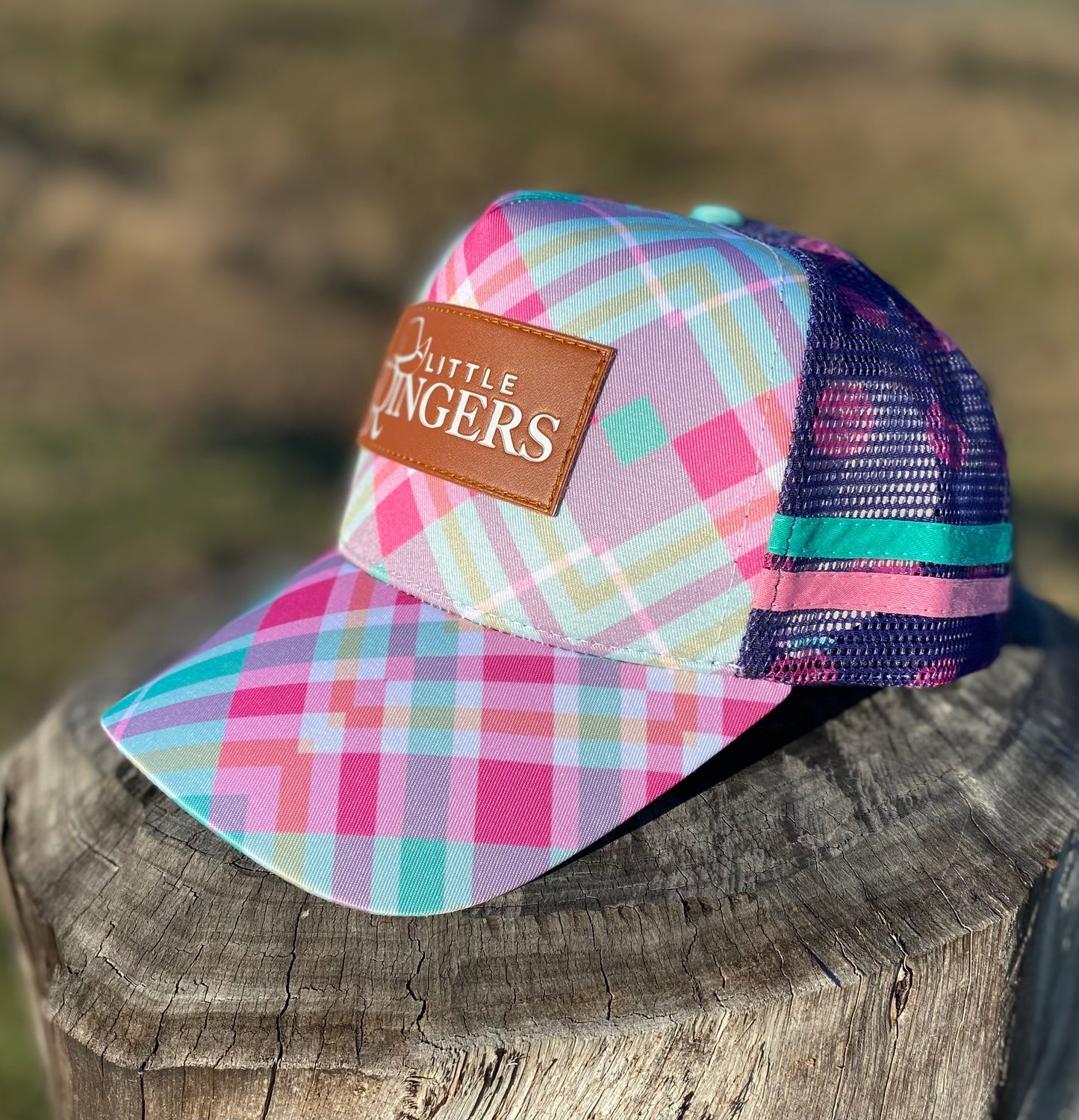 Blue and Pink Plaid Trucker Caps